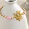 Wholesale Women's Geometric Stainless Steel 18K Goldplated Woven Rope Sun Pendant Bracelet Jewelry