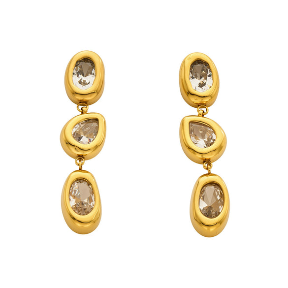 Wholesale Women's Geometric Stainless Steel 18K Goldplated Zircon Spliced Tassel Earrings