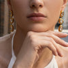 Wholesale Women's Geometric Stainless Steel 18K Goldplated Zircon Spliced Tassel Earrings