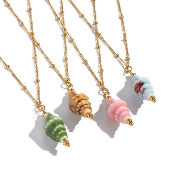Wholesale Women's Geometric Stainless Steel 18K Real Gold Plated Bead Chain Pendant Necklace With Pvd Furnace Vacuum Real Gold Plating