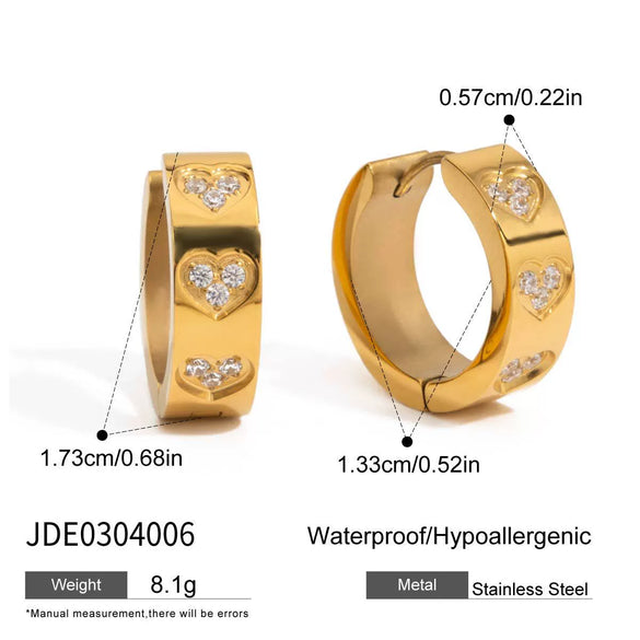 Wholesale Women's Geometric Stainless Steel Love Earrings With White Zircon And Electroplating Design