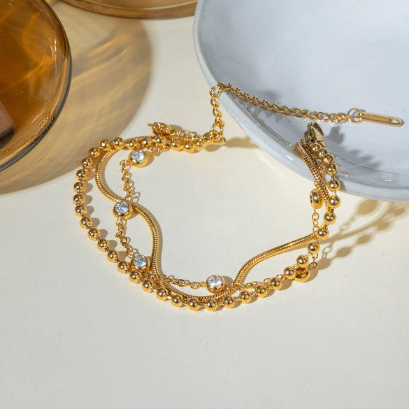 Wholesale Women's Geometric Stainless Steel Multilayer Zircon Bracelet Jewelry With Electroplating