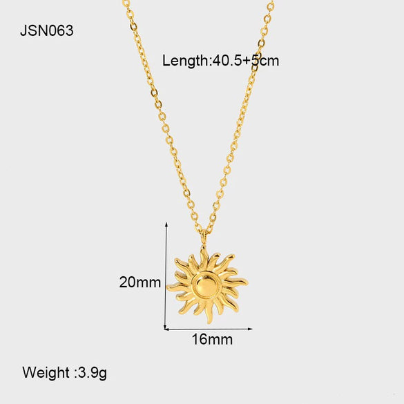 Wholesale Women's Geometric Stainless Steel Necklace Set With Vintage Compass Sun Pendant 18K Gold Plated