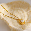 Wholesale Women's Geometric Stainless Steel Necklace With Faux Pearl Round Pendant Vacuum Real Gold Plated In Pvd Furnace Twist Chain