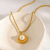 Wholesale Women's Geometric Stainless Steel Necklace With Faux Pearl Round Pendant Vacuum Real Gold Plated In Pvd Furnace Twist Chain