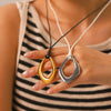 Wholesale Women's Geometric Stainless Steel Necklace With Real Gold Plating In The Furnace And Black Rope Chain