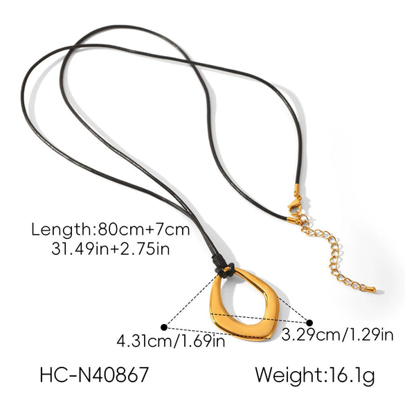 Wholesale Women's Geometric Stainless Steel Necklace With Real Gold Plating In The Furnace And Black Rope Chain