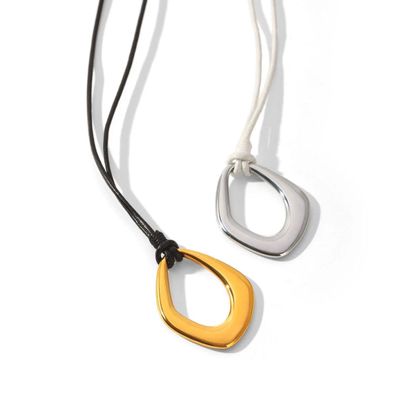 Wholesale Women's Geometric Stainless Steel Necklace With Real Gold Plating In The Furnace And Black Rope Chain