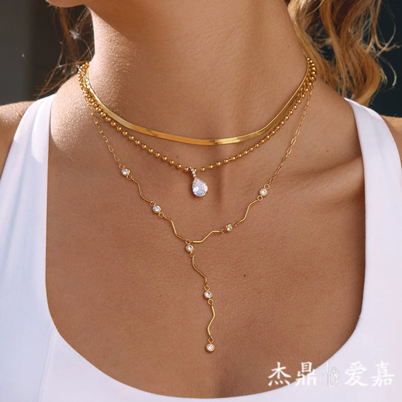 Wholesale Women's Geometric Stainless Steel Necklace With Vacuum Real Gold Plating In Pvd Furnace