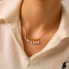 Wholesale Women's Geometric Stainless Steel Necklace With Water Drop Zircon Pendant Real Gold Plated In The Furnace