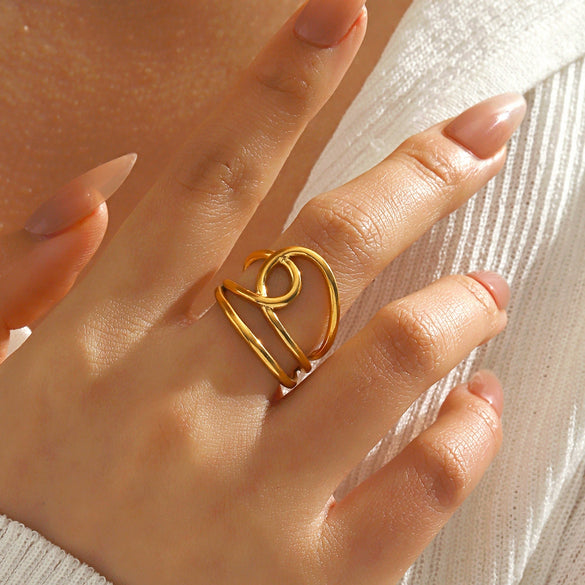 Wholesale Women's Geometric Stainless Steel Open Ring 18K Gold Plated