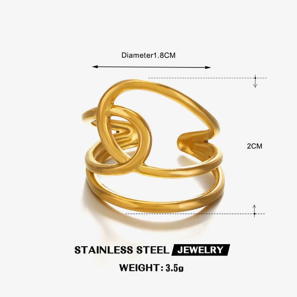 Wholesale Women's Geometric Stainless Steel Open Ring 18K Gold Plated