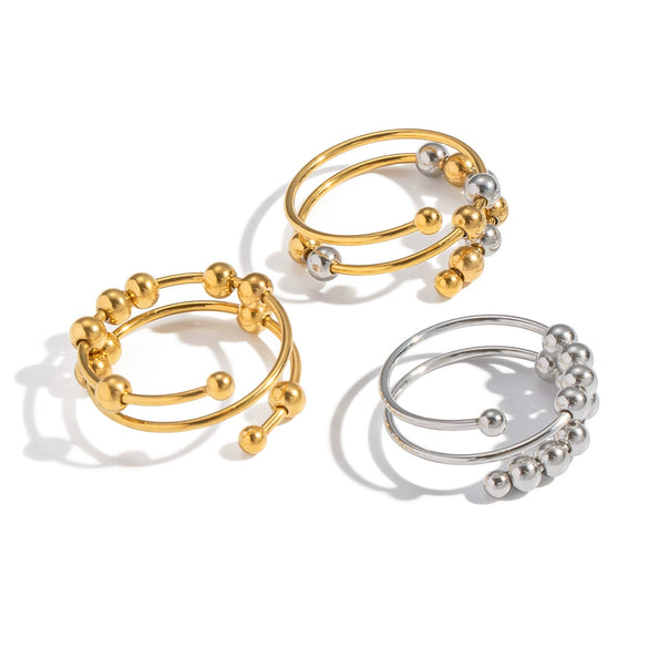 Wholesale Women's Geometric Stainless Steel Open Ring With Pvd Furnace Vacuum Real Gold Plating