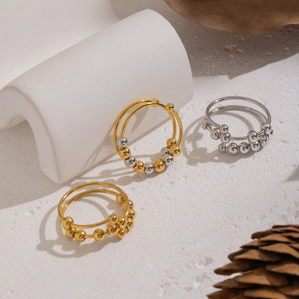 Wholesale Women's Geometric Stainless Steel Open Ring With Pvd Furnace Vacuum Real Gold Plating