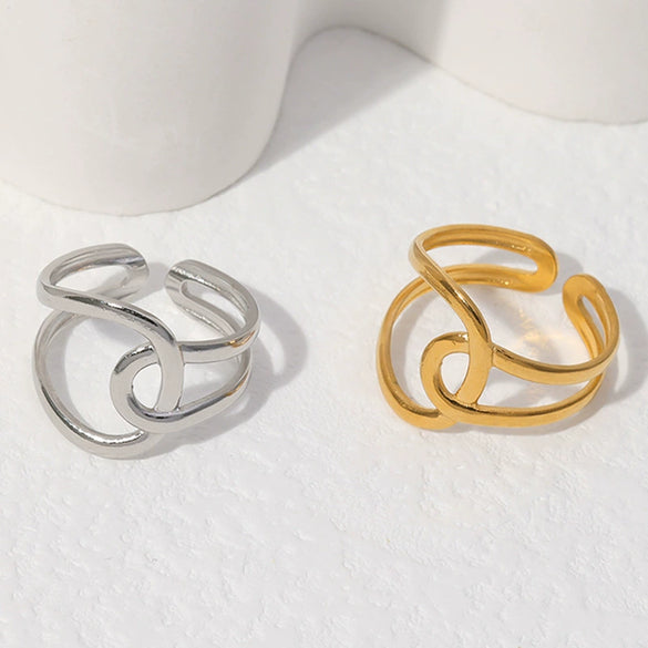 Wholesale Women's Geometric Stainless Steel Opening Ring With Electroplating Treatment