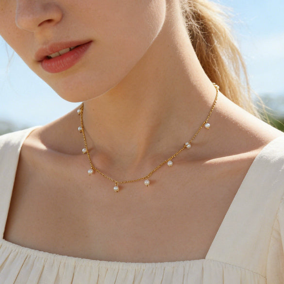 Wholesale Women's Geometric Stainless Steel Oshaped Chain Necklace With Coconut Tree Pendant Vacuum Real Gold Plated