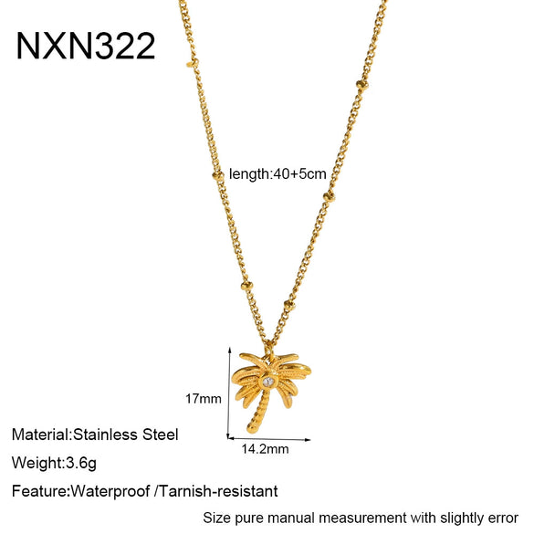 Wholesale Women's Geometric Stainless Steel Oshaped Chain Necklace With Coconut Tree Pendant Vacuum Real Gold Plated