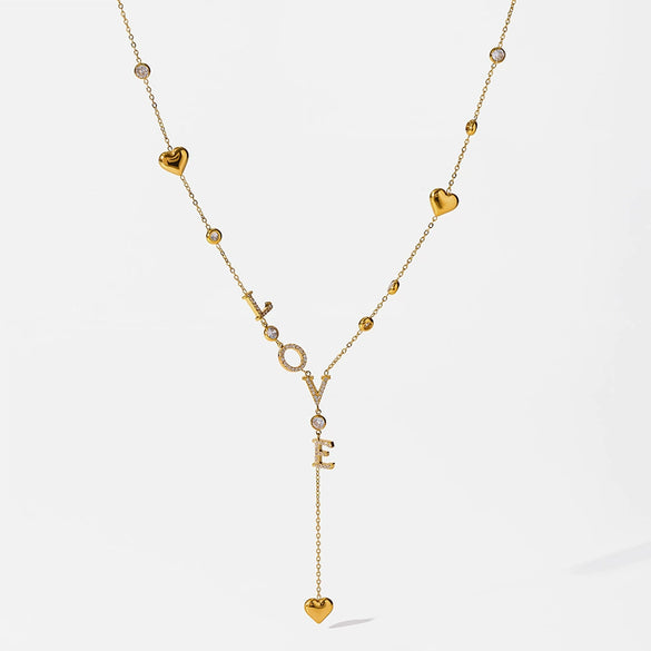 Wholesale Women's Geometric Stainless Steel Oshaped Chain Necklace With Pvd Furnace Vacuum Real Gold Plating And Diamondencrusted Love Heart Pendant