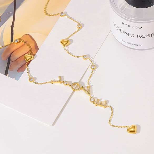 Wholesale Women's Geometric Stainless Steel Oshaped Chain Necklace With Pvd Furnace Vacuum Real Gold Plating And Diamondencrusted Love Heart Pendant