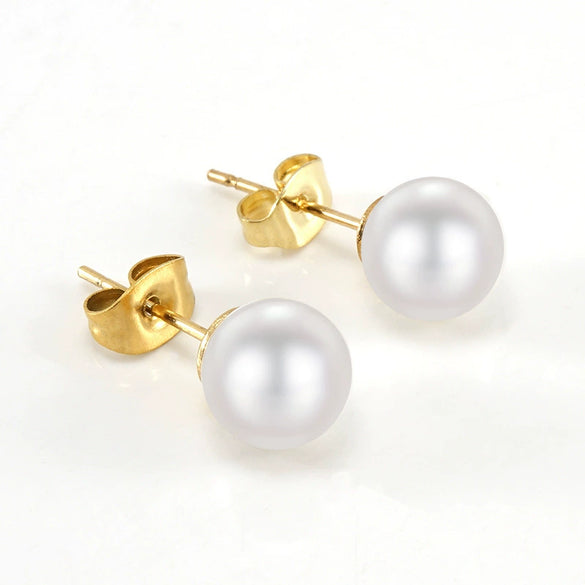 Wholesale Women's Geometric 316L Stainless Steel Pearl And Diamond Earrings With Electroplating