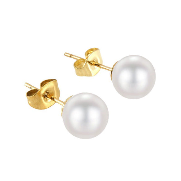 Wholesale Women's Geometric 316L Stainless Steel Pearl And Diamond Earrings With Electroplating