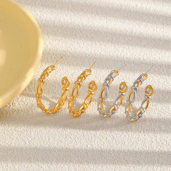 Wholesale Women's Geometric Stainless Steel Pvd Furnace Vacuum Real Gold Plated Interlocking Rope Knot Cshaped Earrings