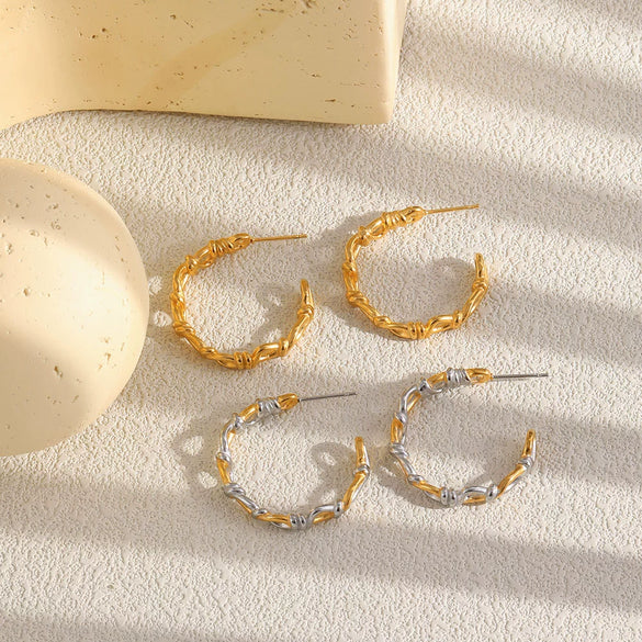 Wholesale Women's Geometric Stainless Steel Pvd Furnace Vacuum Real Gold Plated Interlocking Rope Knot Cshaped Earrings