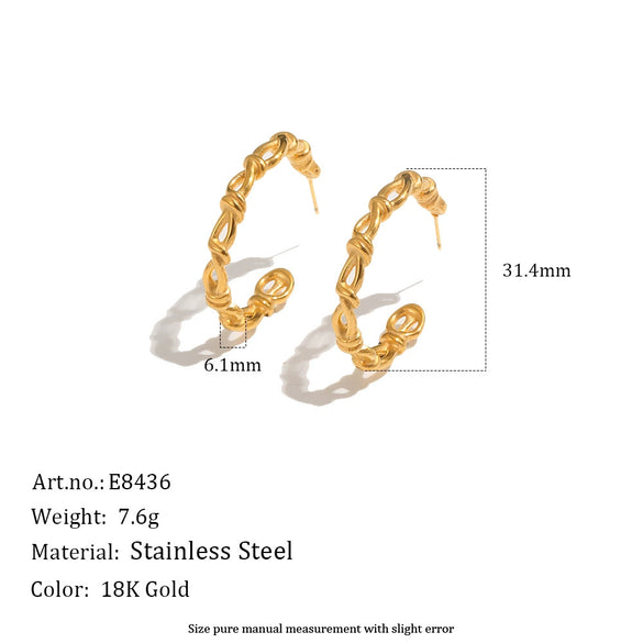 Wholesale Women's Geometric Stainless Steel Pvd Furnace Vacuum Real Gold Plated Interlocking Rope Knot Cshaped Earrings