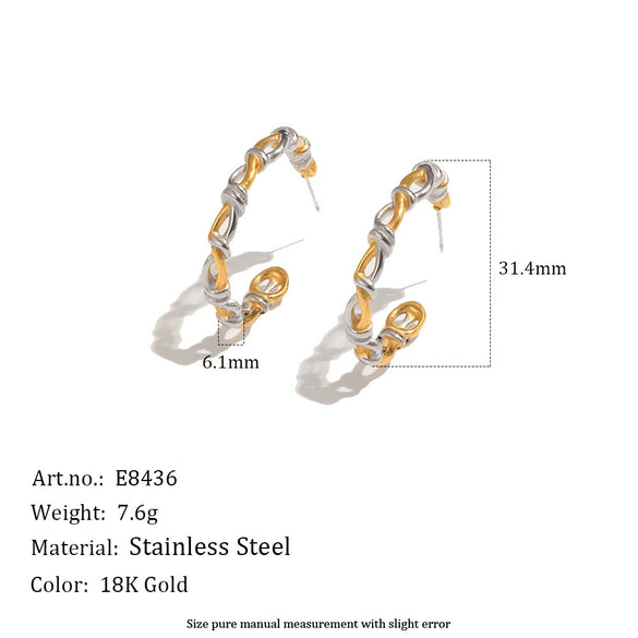 Wholesale Women's Geometric Stainless Steel Pvd Furnace Vacuum Real Gold Plated Interlocking Rope Knot Cshaped Earrings