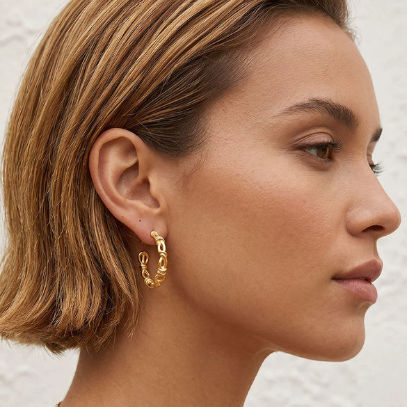 Wholesale Women's Geometric Stainless Steel Pvd Furnace Vacuum Real Gold Plated Interlocking Rope Knot Cshaped Earrings