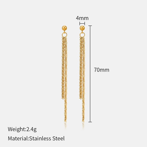 Wholesale Women's Geometric Stainless Steel Real Gold Electroplated Long Tassel Chain Earrings