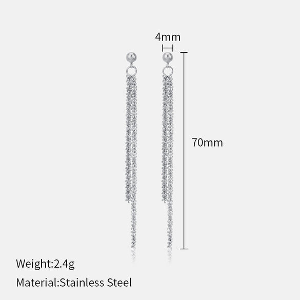 Wholesale Women's Geometric Stainless Steel Real Gold Electroplated Long Tassel Chain Earrings