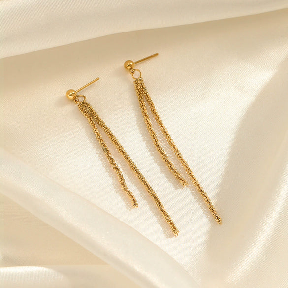 Wholesale Women's Geometric Stainless Steel Real Gold Electroplated Long Tassel Chain Earrings