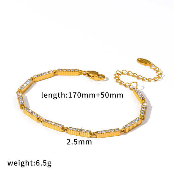 Wholesale Women's Geometric Stainless Steel Real Gold Plated Bracelet With Diamonds