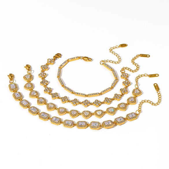 Wholesale Women's Geometric Stainless Steel Real Gold Plated Bracelet With Diamonds