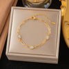 Wholesale Women's Geometric Stainless Steel Real Gold Plated Bracelet With Four Leaf Clover Pendant