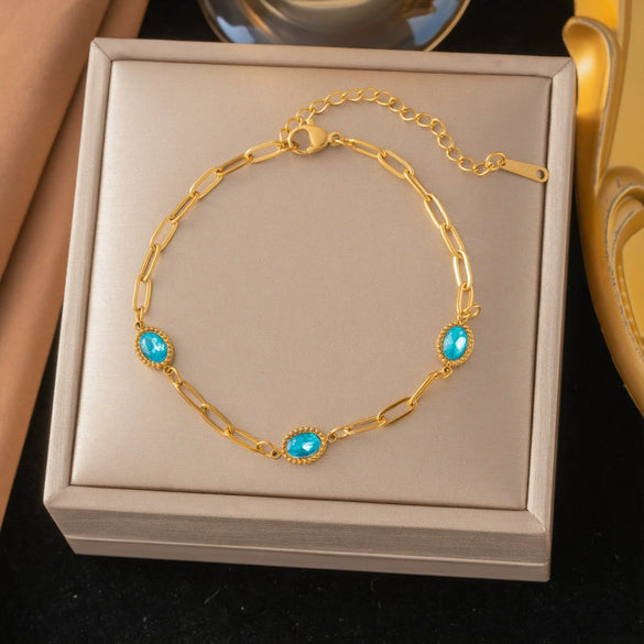 Wholesale Women's Geometric Stainless Steel Real Gold Plated Bracelet With Four Leaf Clover Pendant