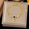 Wholesale Women's Geometric Stainless Steel Real Gold Plated Bracelet With Four Leaf Clover Pendant