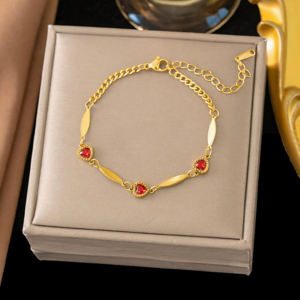 Wholesale Women's Geometric Stainless Steel Real Gold Plated Bracelet With Four Leaf Clover Pendant