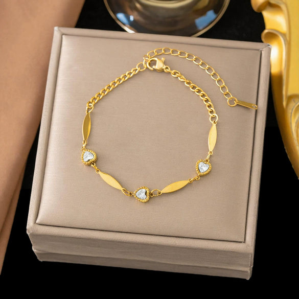 Wholesale Women's Geometric Stainless Steel Real Gold Plated Bracelet With Four Leaf Clover Pendant