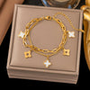 Wholesale Women's Geometric Stainless Steel Real Gold Plated Bracelet With Four Leaf Clover Pendant