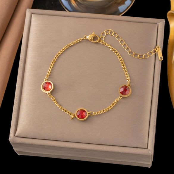 Wholesale Women's Geometric Stainless Steel Real Gold Plated Bracelet With Four Leaf Clover Pendant