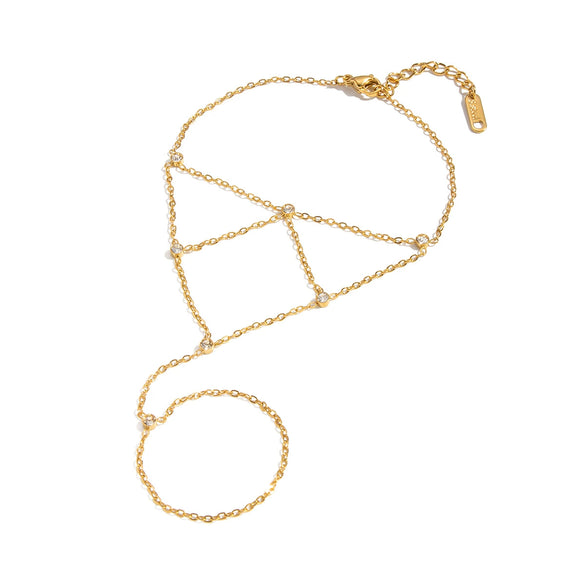 Wholesale Women's Geometric Stainless Steel Real Gold Plated Finger Chain Bracelet Jewelry