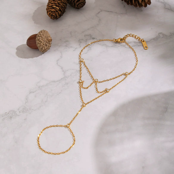 Wholesale Women's Geometric Stainless Steel Real Gold Plated Finger Chain Bracelet Jewelry