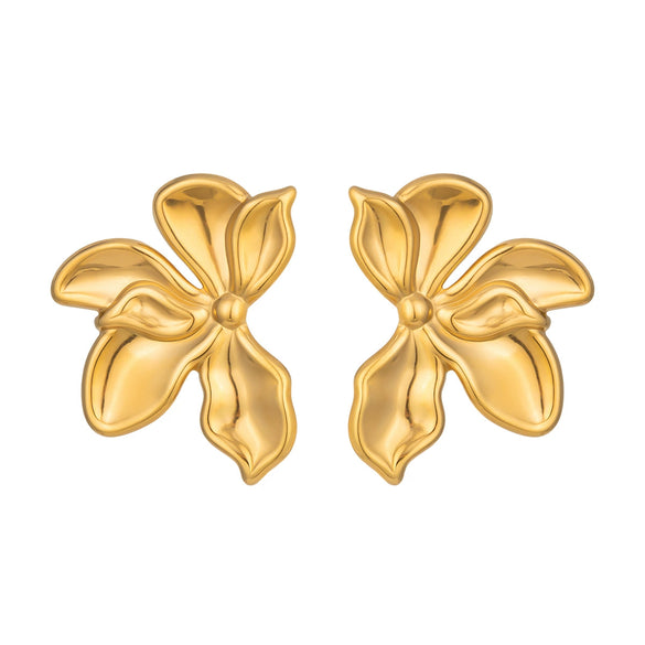 Wholesale Women's Geometric Stainless Steel Real Gold Plated Flower Earrings