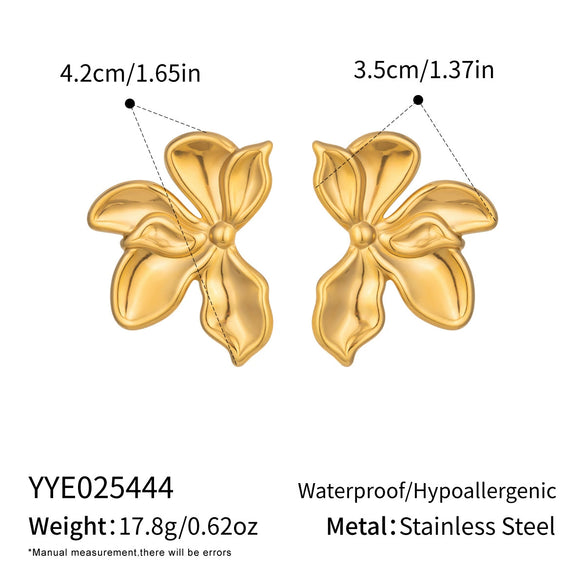 Wholesale Women's Geometric Stainless Steel Real Gold Plated Flower Earrings