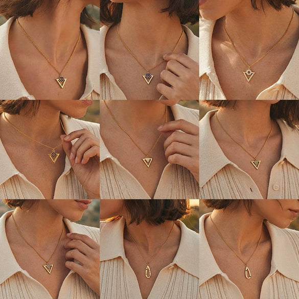 Wholesale Women's Geometric Stainless Steel Real Gold Plated Necklace With Ushaped Chain