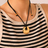 Wholesale Women's Geometric Stainless Steel Real Gold Plated Pendant Necklace With Black Rope Chain