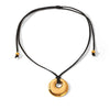 Wholesale Women's Geometric Stainless Steel Real Gold Plated Pendant Necklace With Black Rope Chain