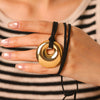 Wholesale Women's Geometric Stainless Steel Real Gold Plated Pendant Necklace With Black Rope Chain